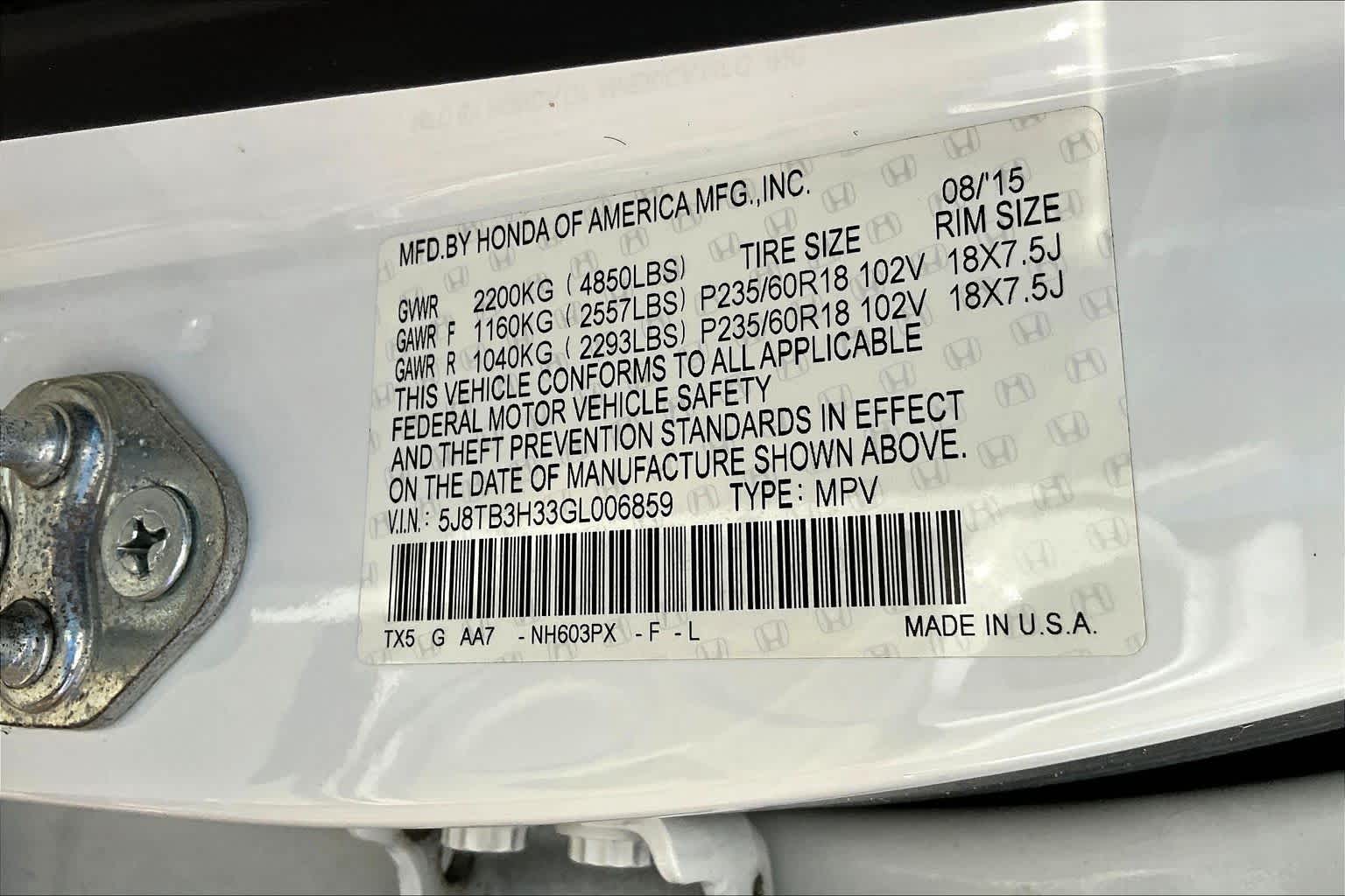 2016 Acura RDX  White Diamond Pearl at Sterling McCall Acura