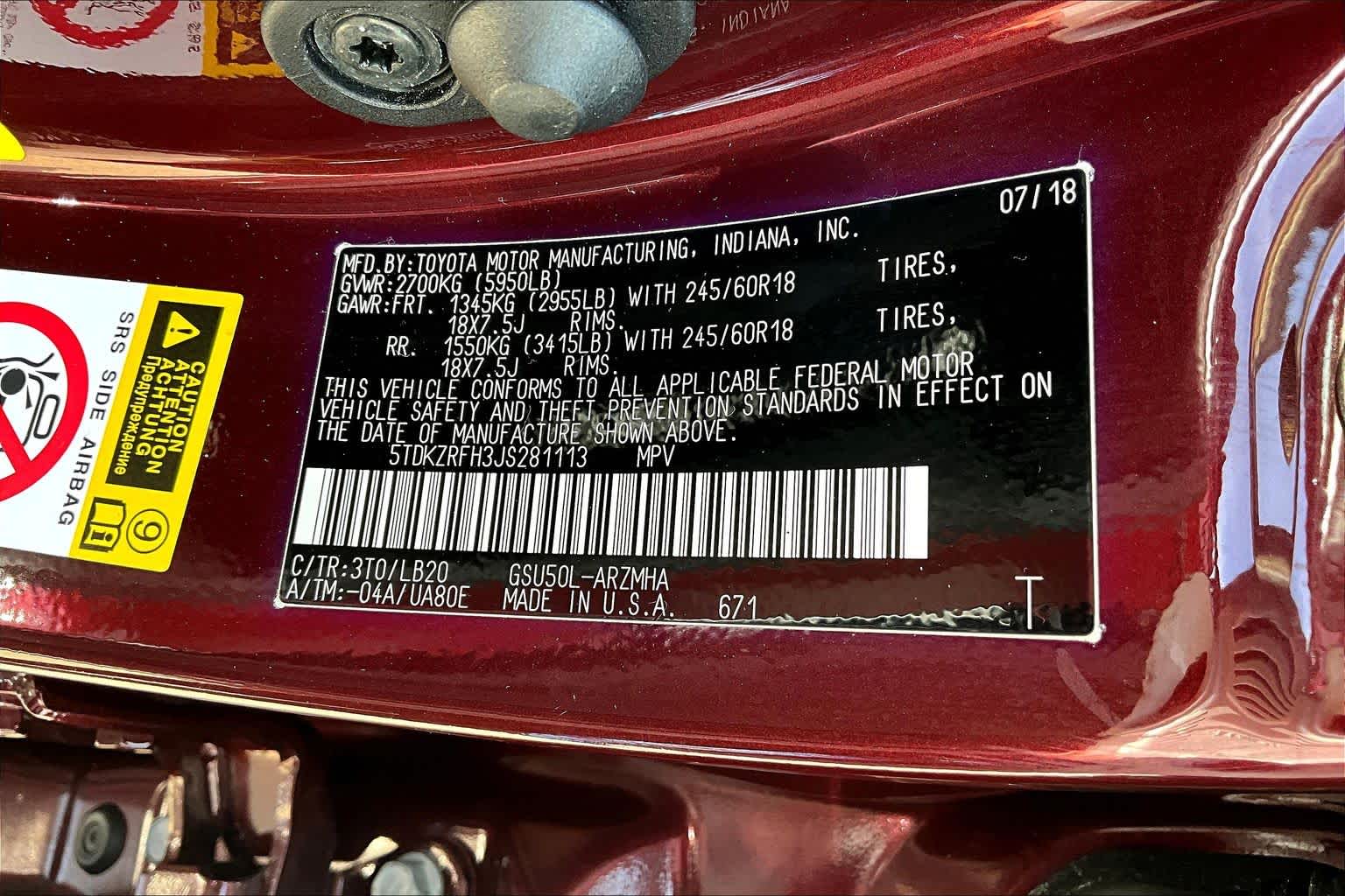 2018 Toyota Highlander XLE Ooh La La Rouge Mica at Sterling McCall Lexus of Clear Lake