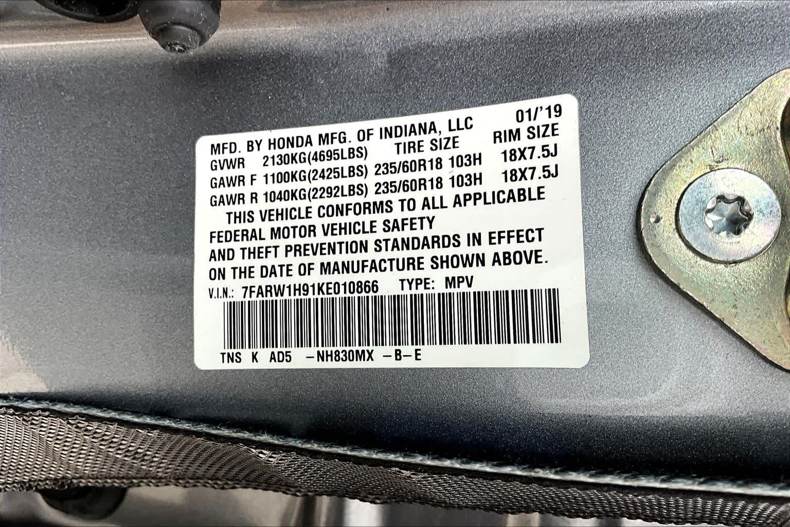 2019 Honda CR-V Touring Lunar Silver Metallic at AutoNation Toyota Gulf Fwy