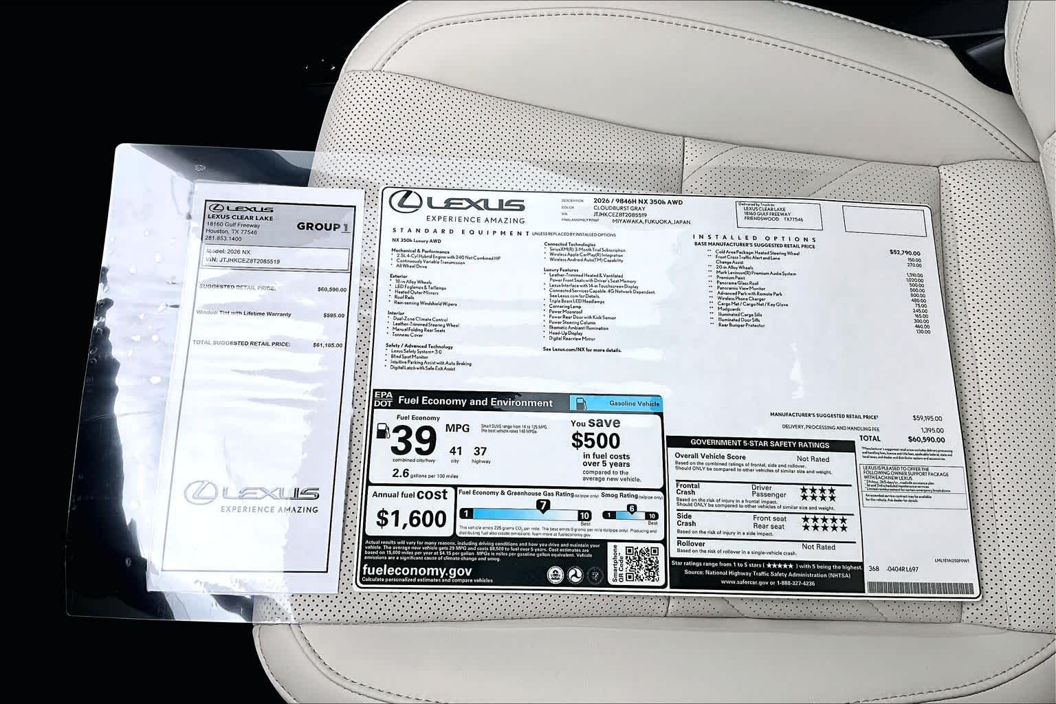 2026 Lexus NX 350h Luxury  Cloudburst Gray at Lexus of Clear Lake