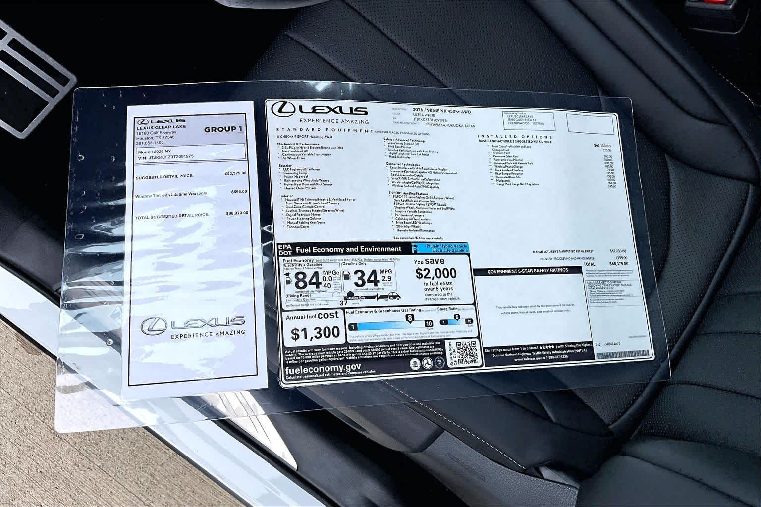 2026 Lexus NX 450h+ F SPORT Handling  Ultra White at Lexus of Clear Lake
