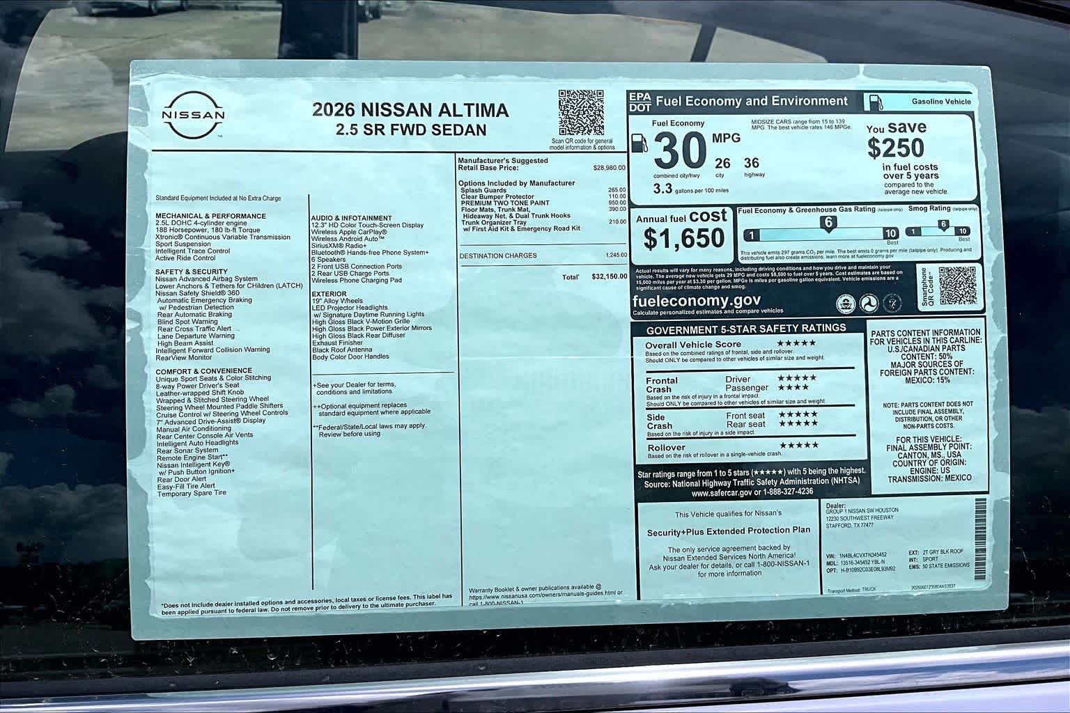 2026 Nissan Altima SR Gray Sky Pearl/Super Black at Sterling McCall Nissan