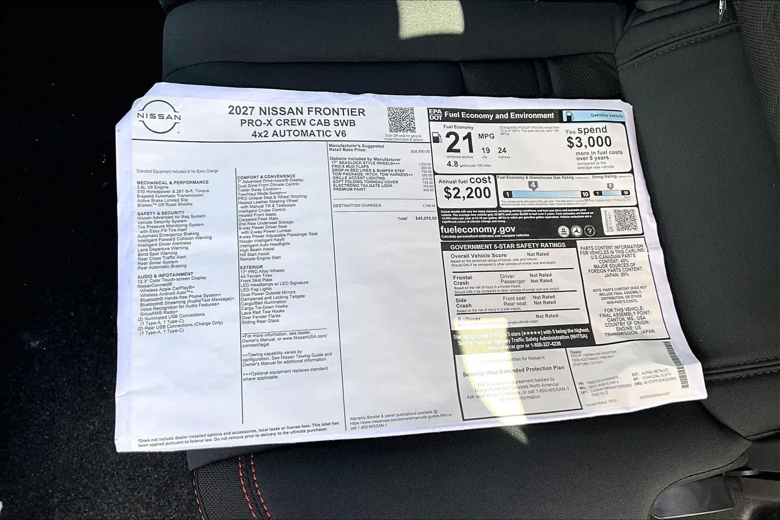 2027 Nissan Frontier PRO-X Alpine Metallic at Sterling McCall Nissan
