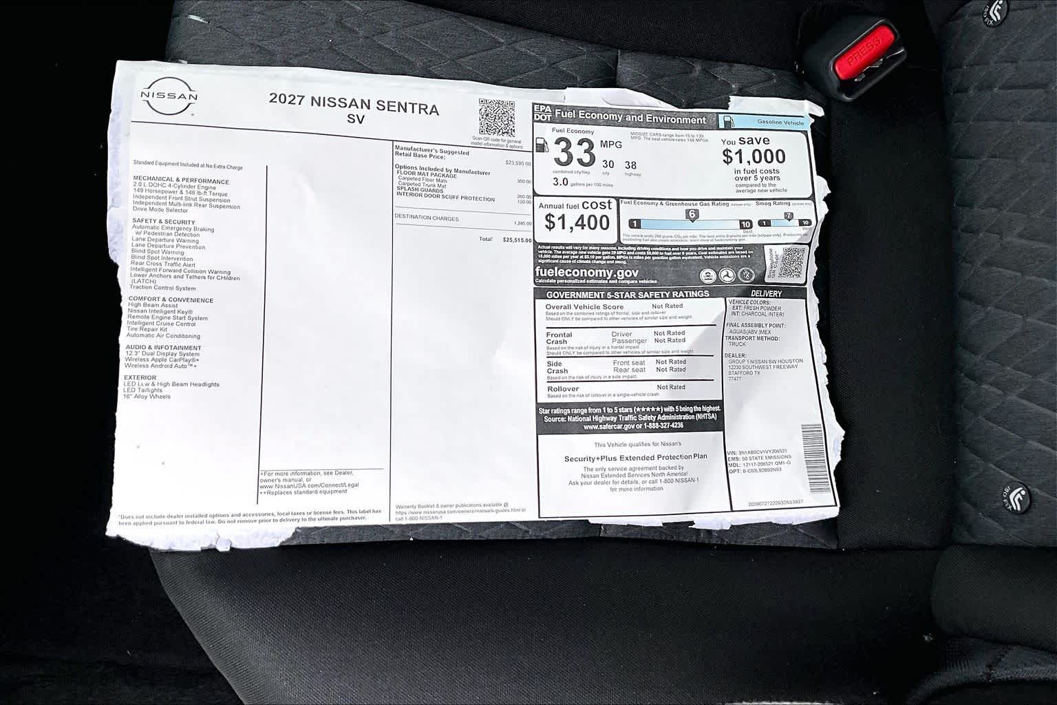 2027 Nissan Sentra SV Fresh Powder at Sterling McCall Nissan