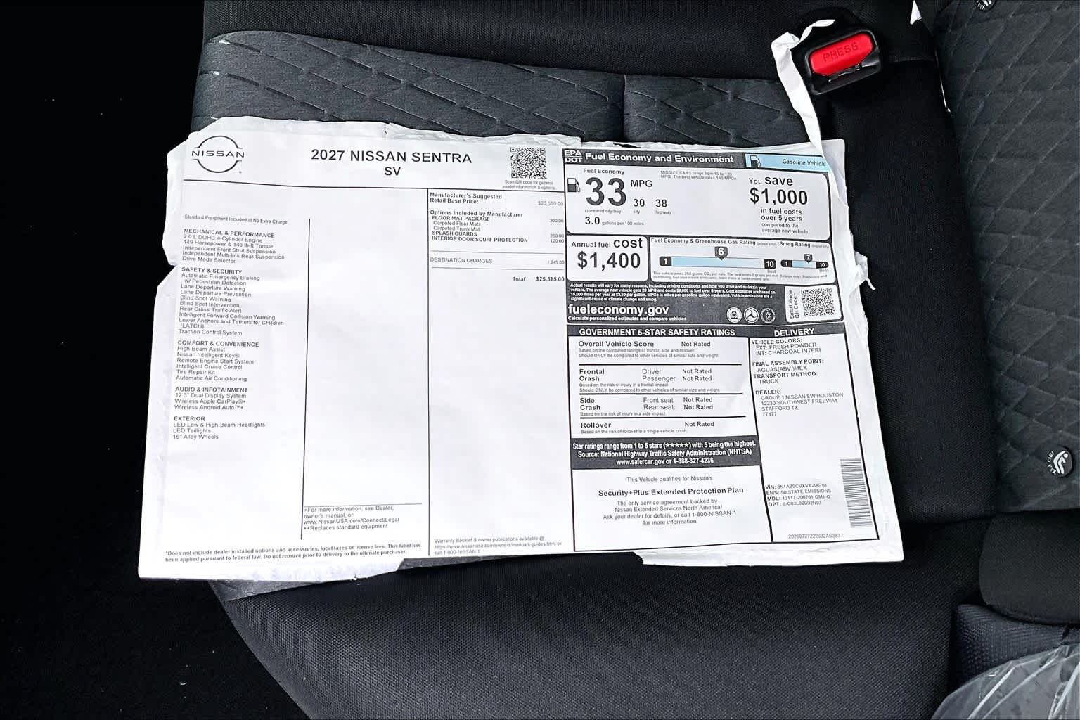 2027 Nissan Sentra SV Fresh Powder at Sterling McCall Nissan