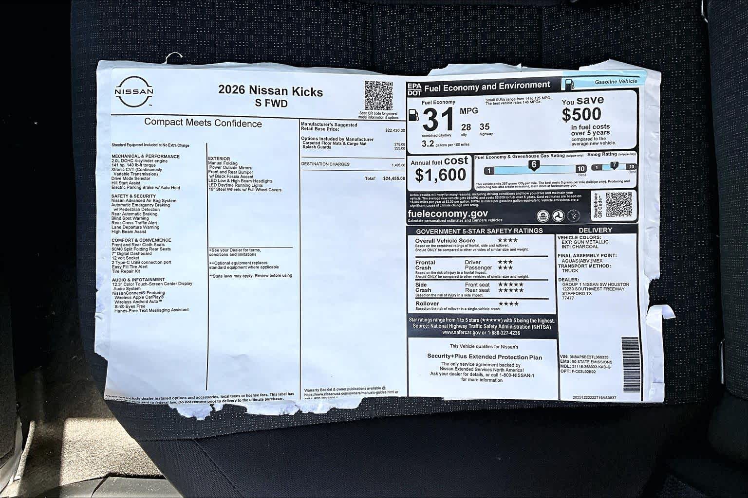 2026 Nissan Kicks S Gun Metallic at Robbins Nissan