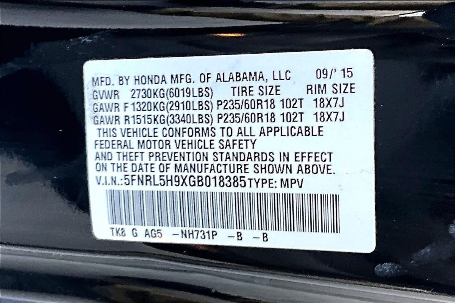 2016 Honda Odyssey Touring Crystal Black Pearl at Lexus Southwest Houston