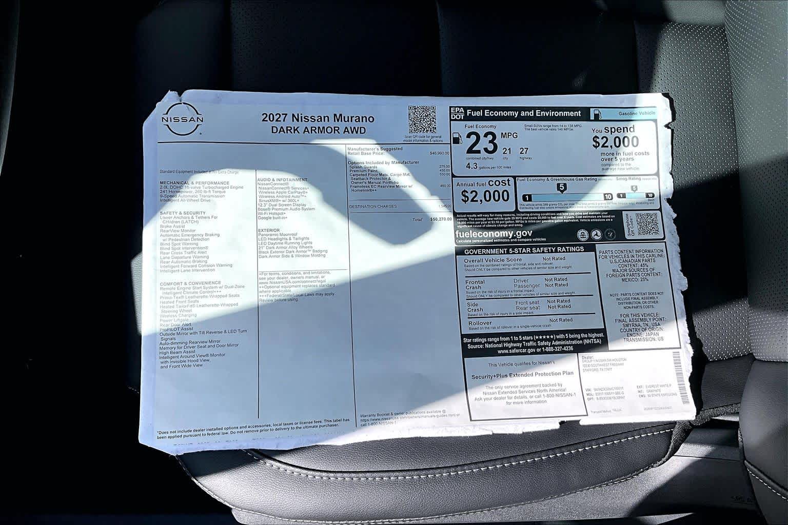 2027 Nissan Murano Dark Armor Everest White Pearl Tricoat at Sterling McCall Nissan