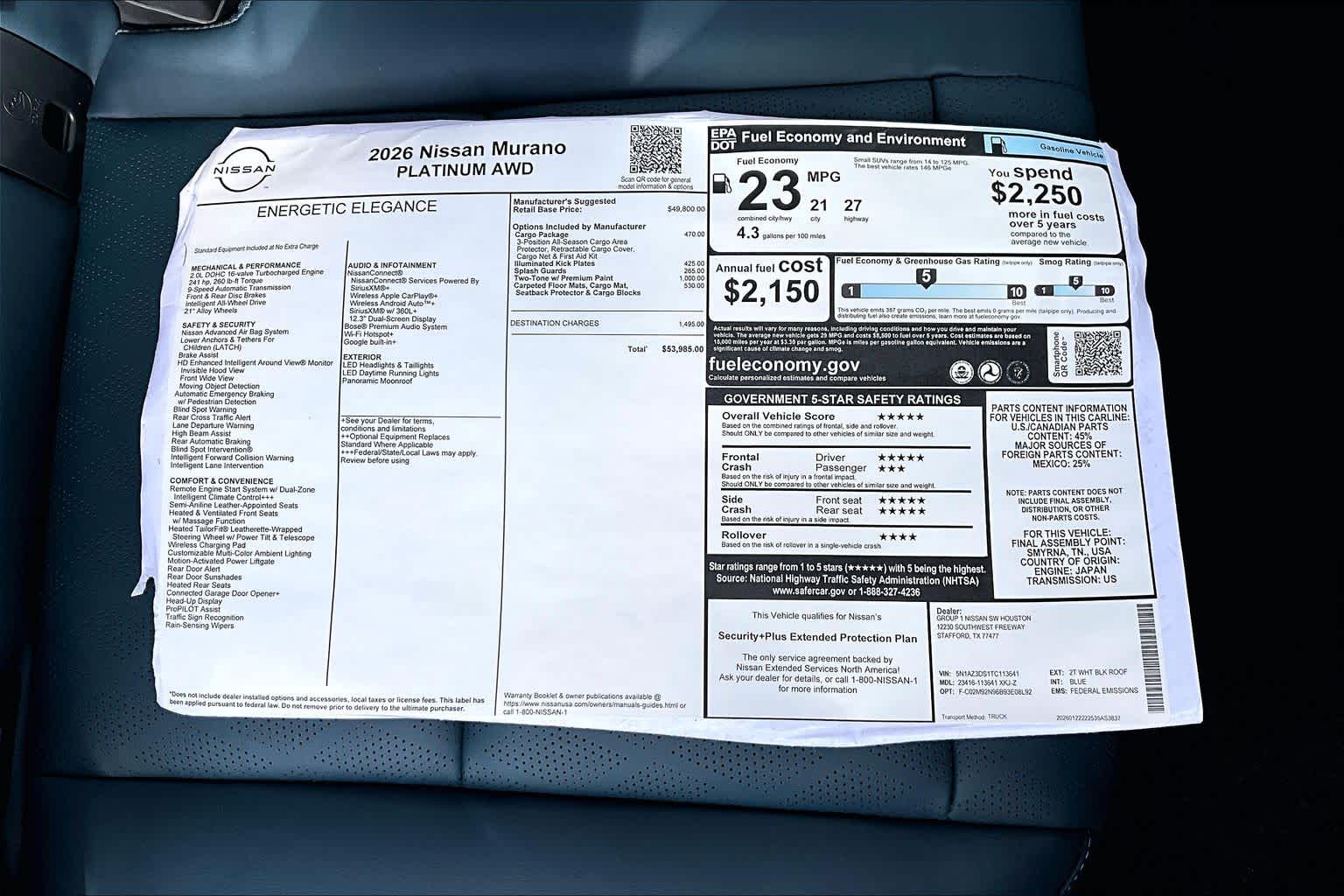 2026 Nissan Murano Platinum Everest White Pearl Tricoat/Super Black at Sterling McCall Nissan
