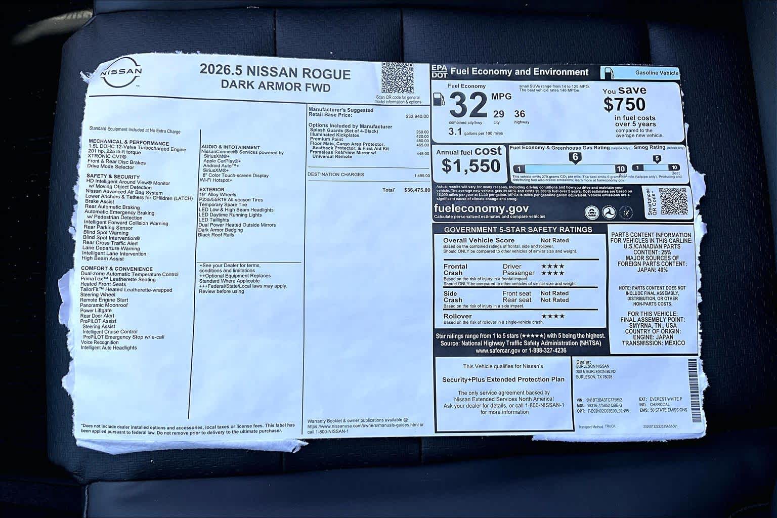 2026 Nissan Rogue Dark Armor Everest White Pearl Tricoat at Sterling McCall Nissan