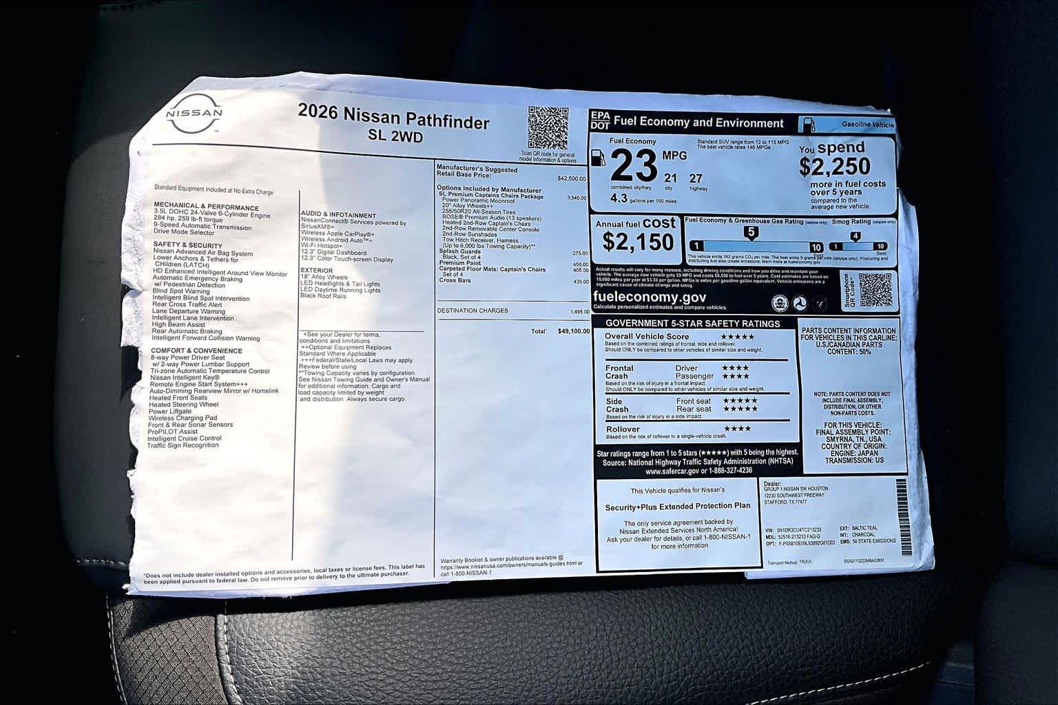 2026 Nissan Pathfinder SL Baltic Teal at Sterling McCall Nissan