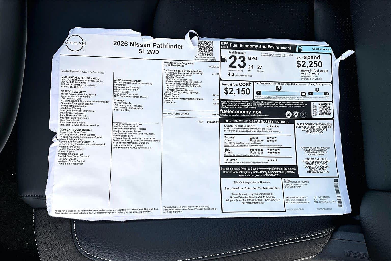 2026 Nissan Pathfinder SL Super Black at Sterling McCall Nissan