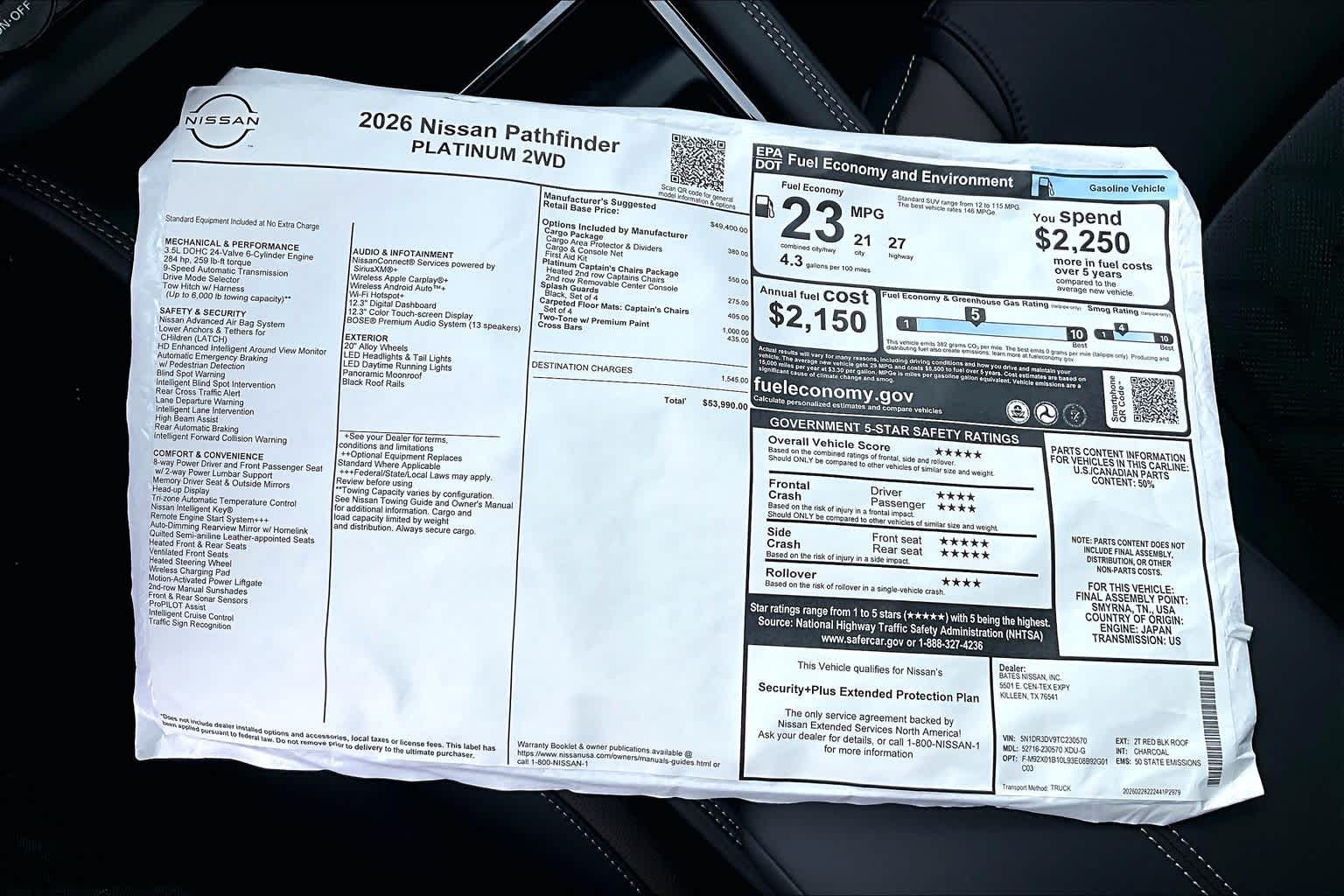 2026 Nissan Pathfinder Platinum Scarlet Ember Tintcoat/Super Black at Baytown Ford