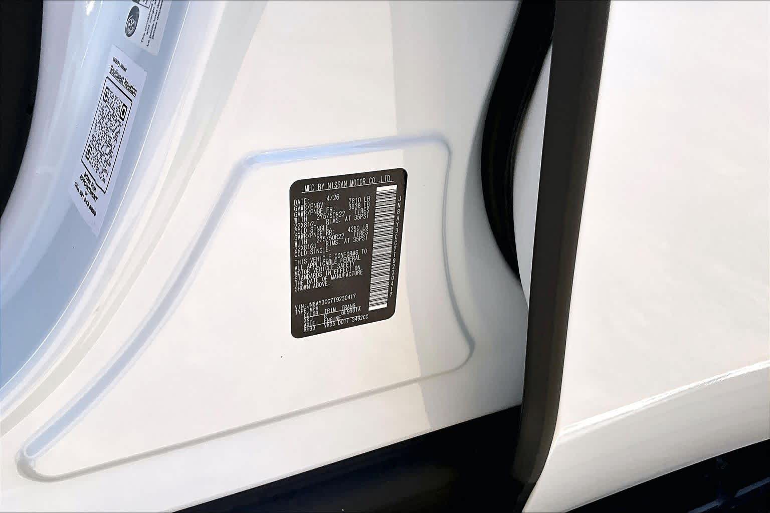 2026 Nissan Armada Platinum Reserve Everest White Pearl Tricoat/Super Black at Sterling McCall Nissan