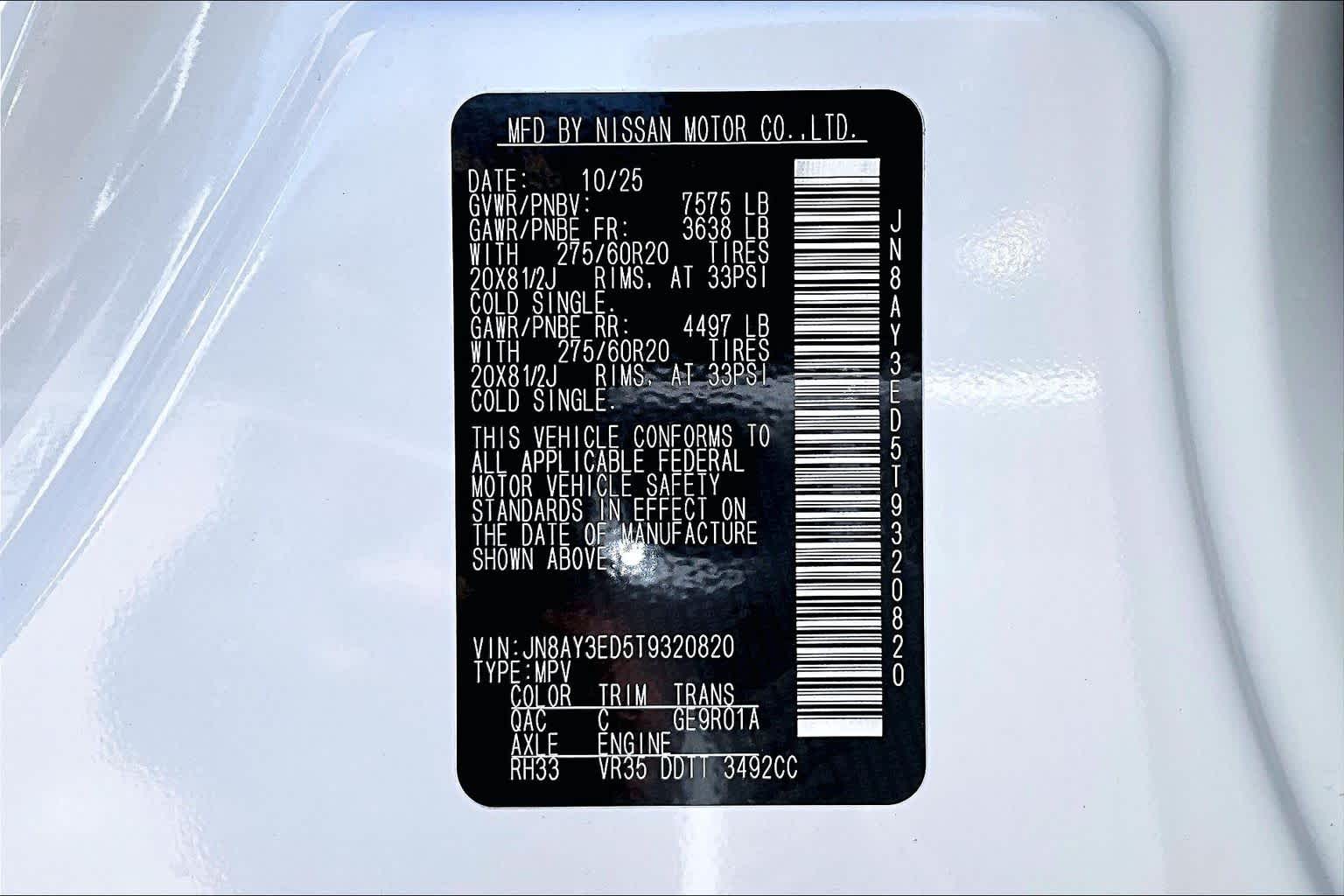 2026 Nissan Armada Platinum Aspen White Tricoat at Sterling McCall Nissan