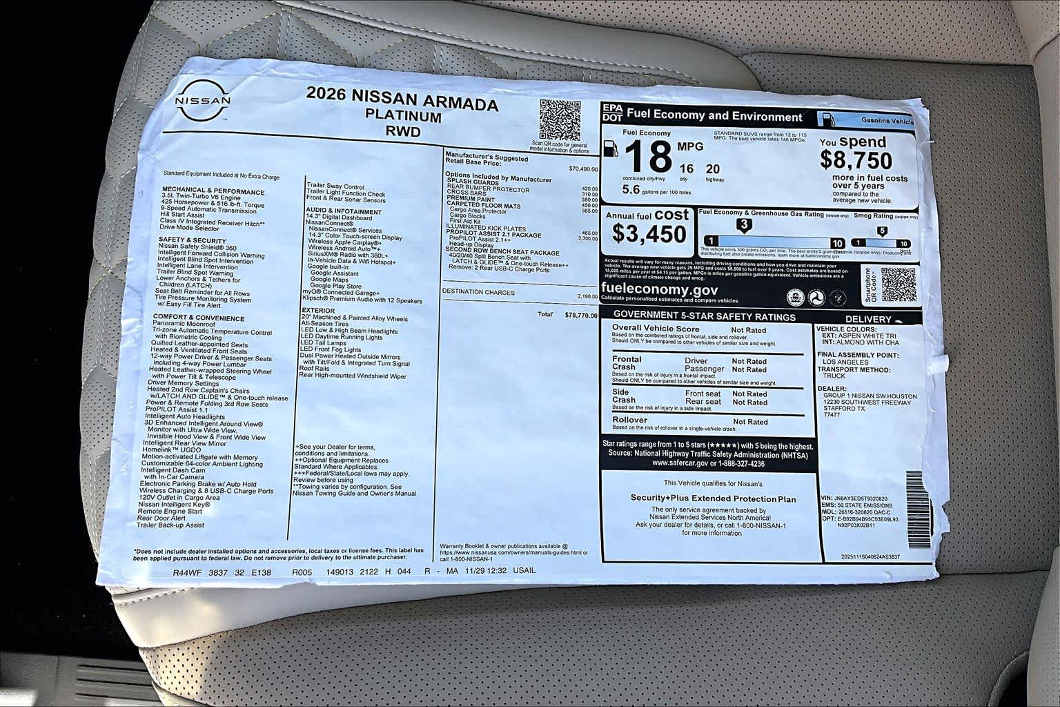 2026 Nissan Armada Platinum Aspen White Tricoat at Sterling McCall Nissan