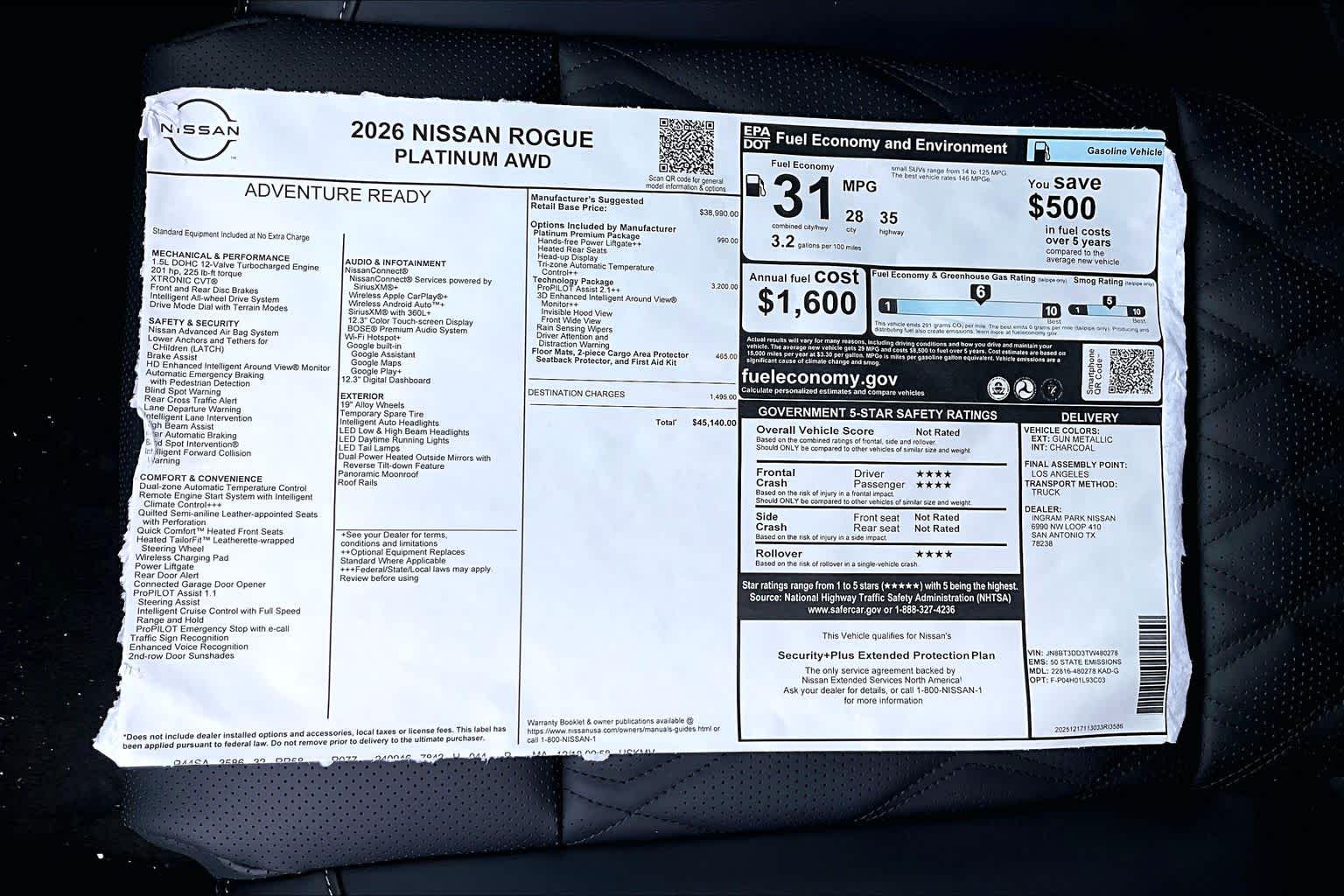 2026 Nissan Rogue Platinum Gun Metallic at Sterling McCall Nissan