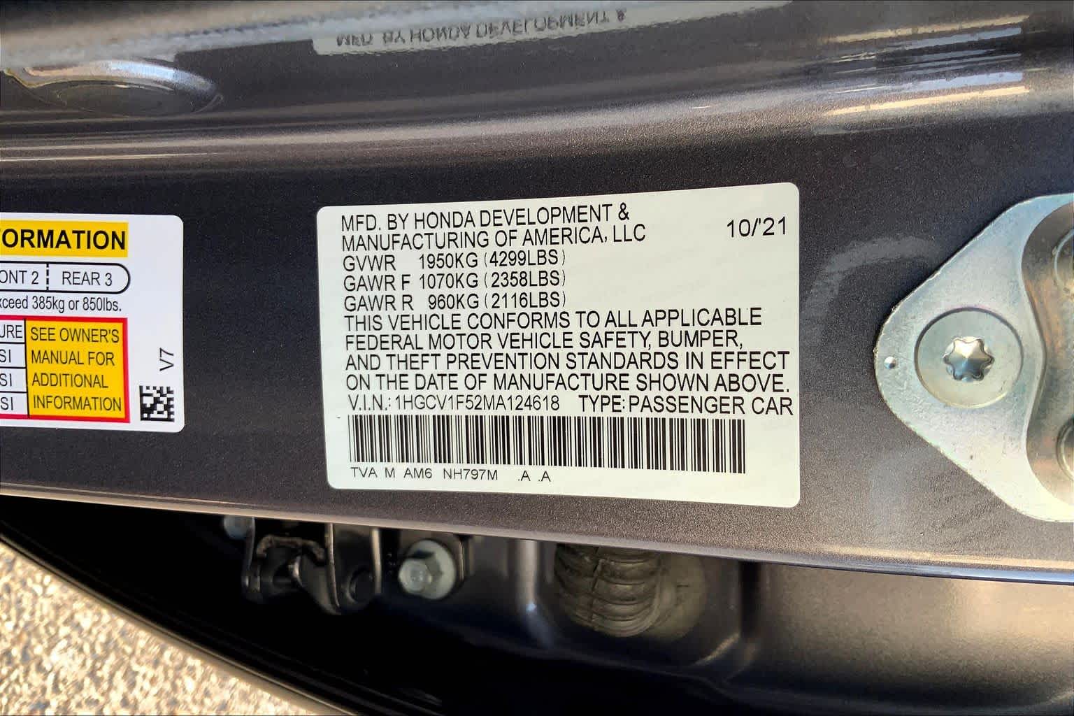 2021 Honda Accord EX-L Modern Steel Metallic at Lexus Southwest Houston