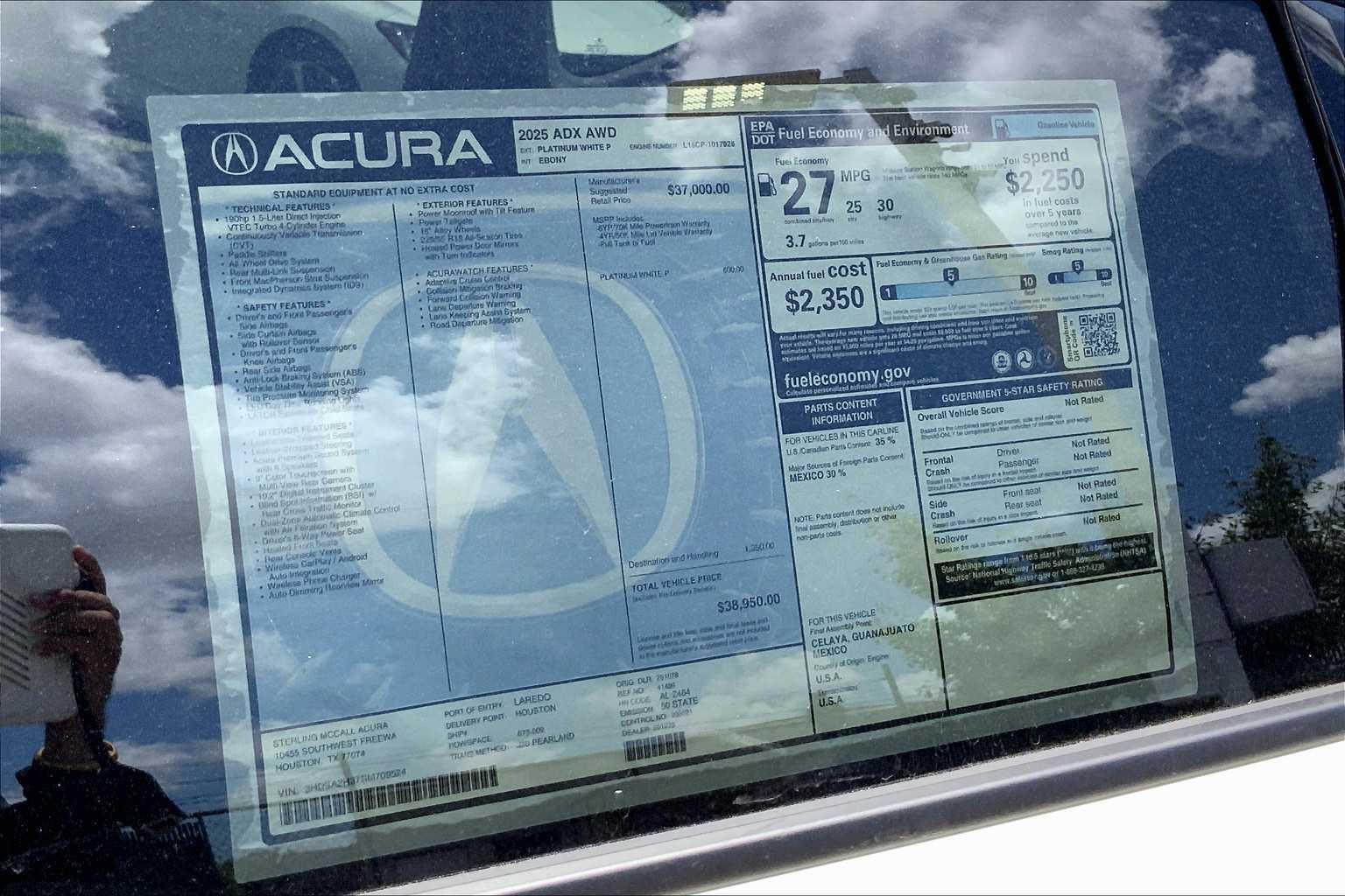 2025 Acura ADX  Platinum White Pearl at Sterling McCall Acura