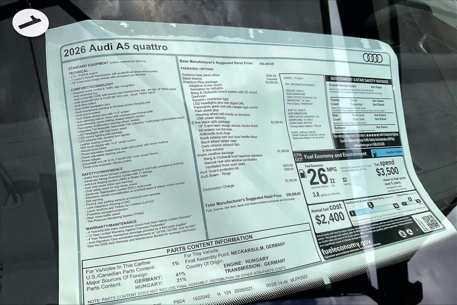 New 2026 Daytona Gray pe Audi Premium Plus image 18