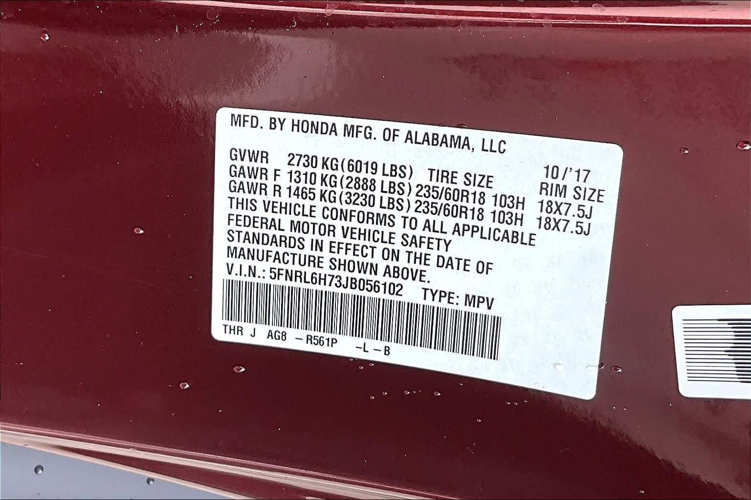 2018 Honda Odyssey EX-L Deep Scarlet Pearl at Group 1 Toyota Southwest