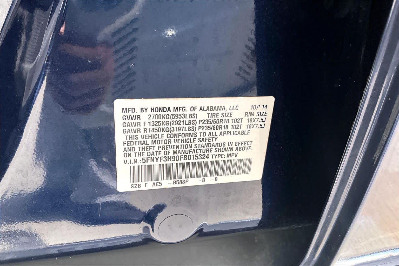 2015 Honda Pilot Touring Obsidian Blue Pearl at Tomball Ford