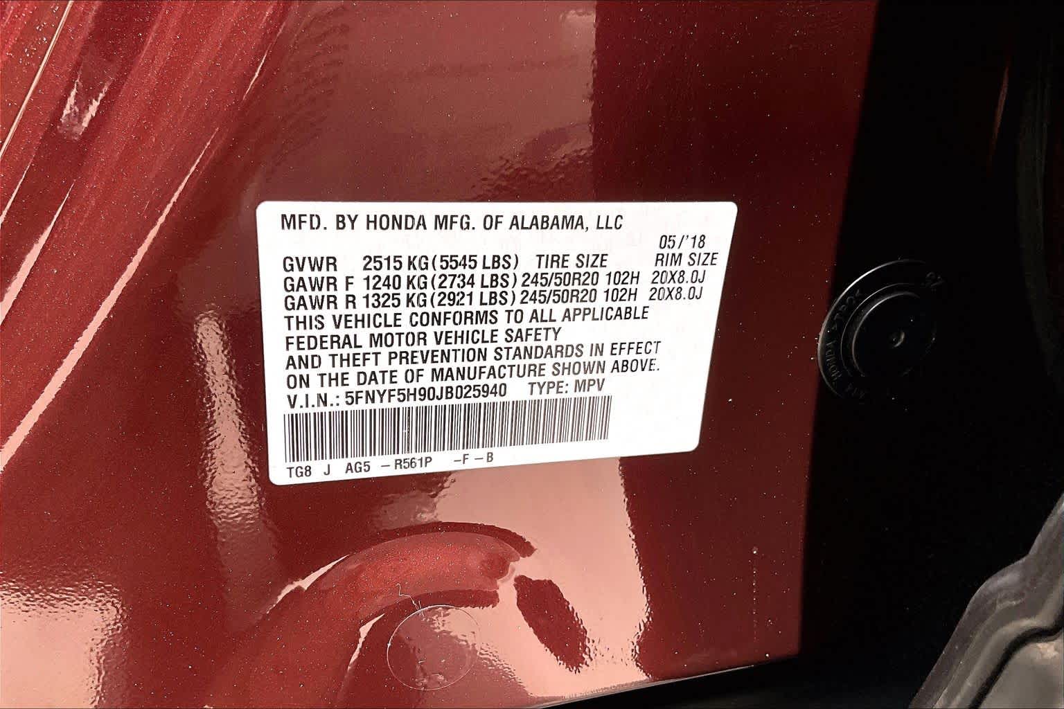 2018 Honda Pilot Touring Deep Scarlet Pearl at Honda of Clear Lake