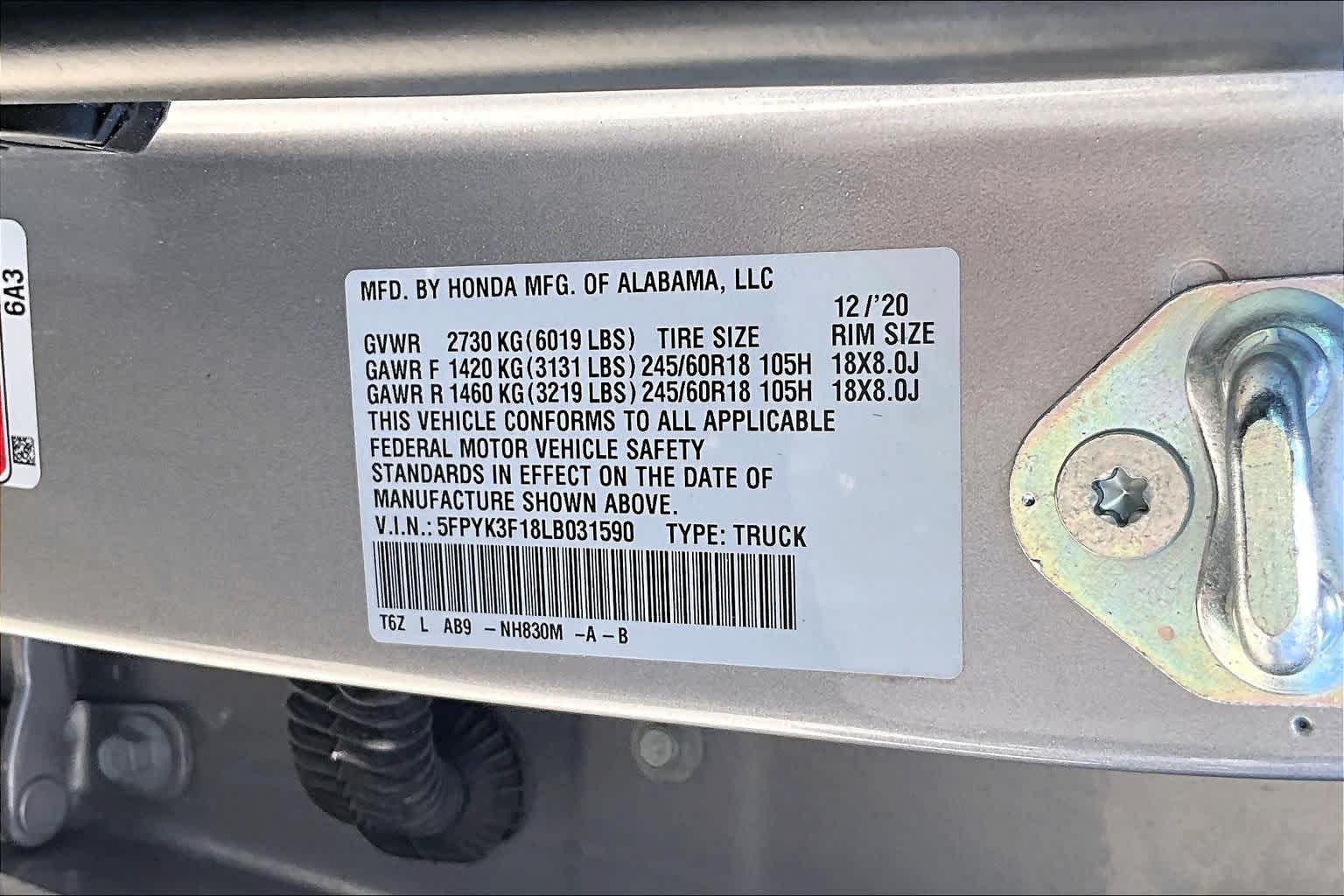 2020 Honda Ridgeline Sport Lunar Silver Metallic at Honda of Clear Lake