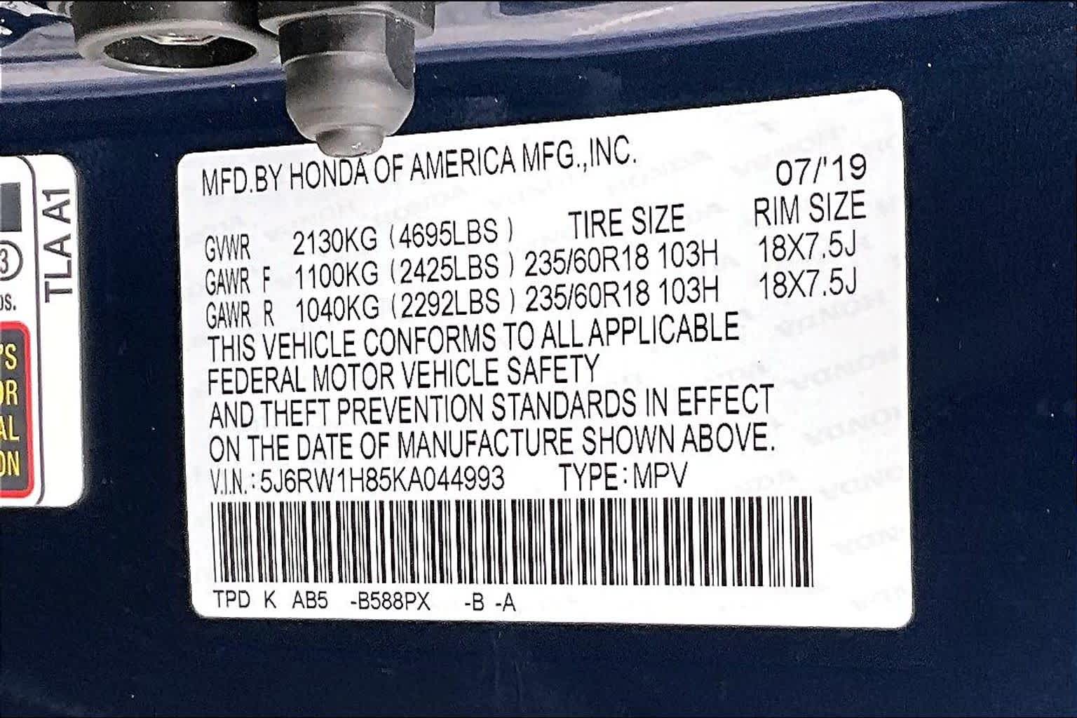 2019 Honda CR-V EX-L Obsidian Blue Pearl at Honda of Clear Lake