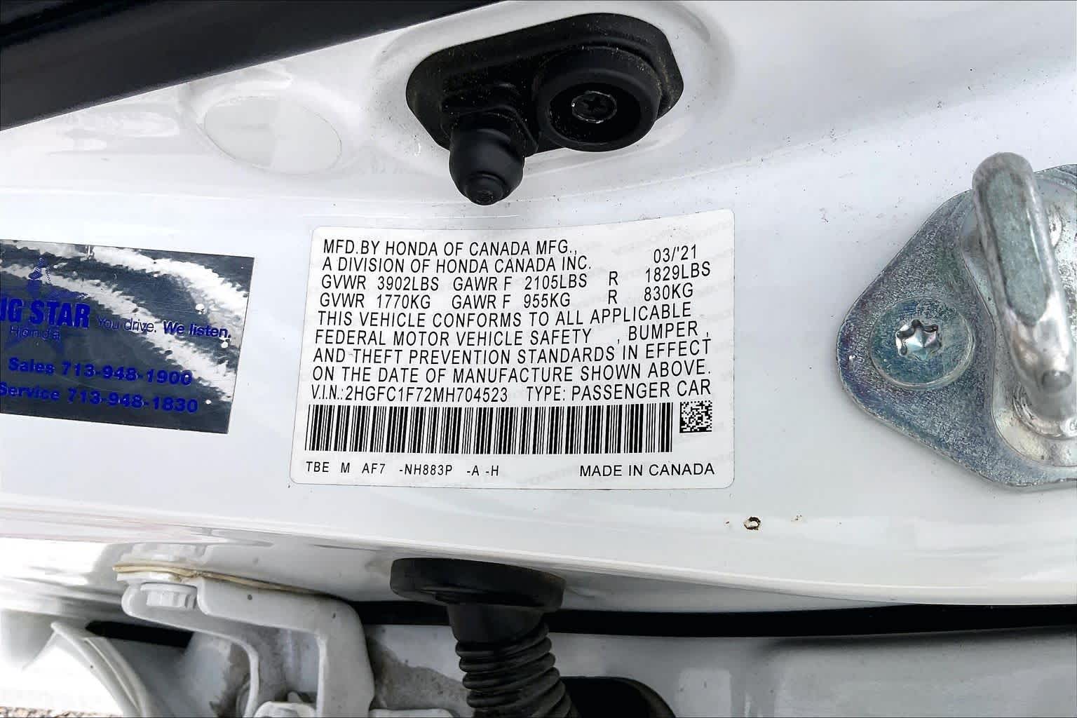 2021 Honda Civic Sedan EX-L Platinum White Pearl at Westside Kia