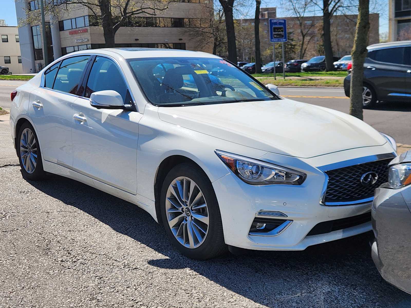 Pure White 2023 INFINITI Q50 Luxe AWD Sedan All-Wheel Drive 7-Speed Automatic