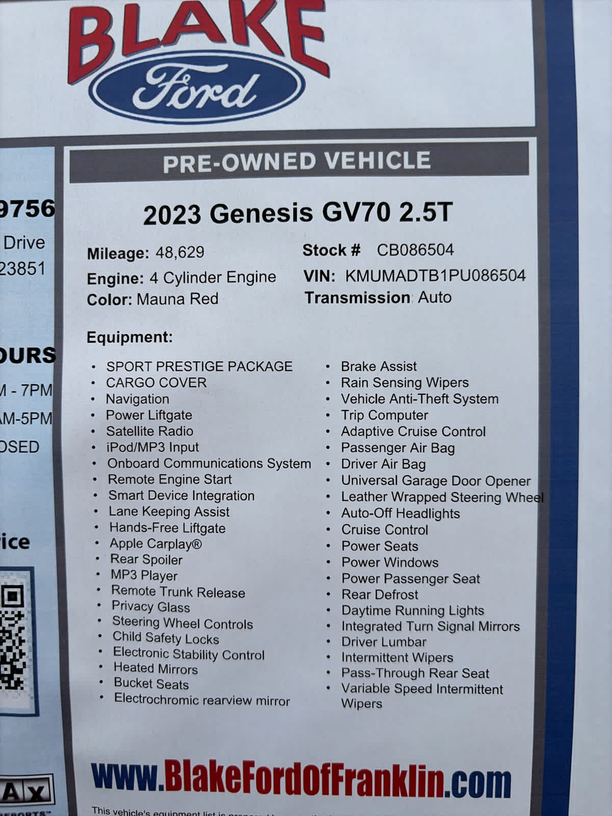 2023 Genesis GV70 2.5T AWD