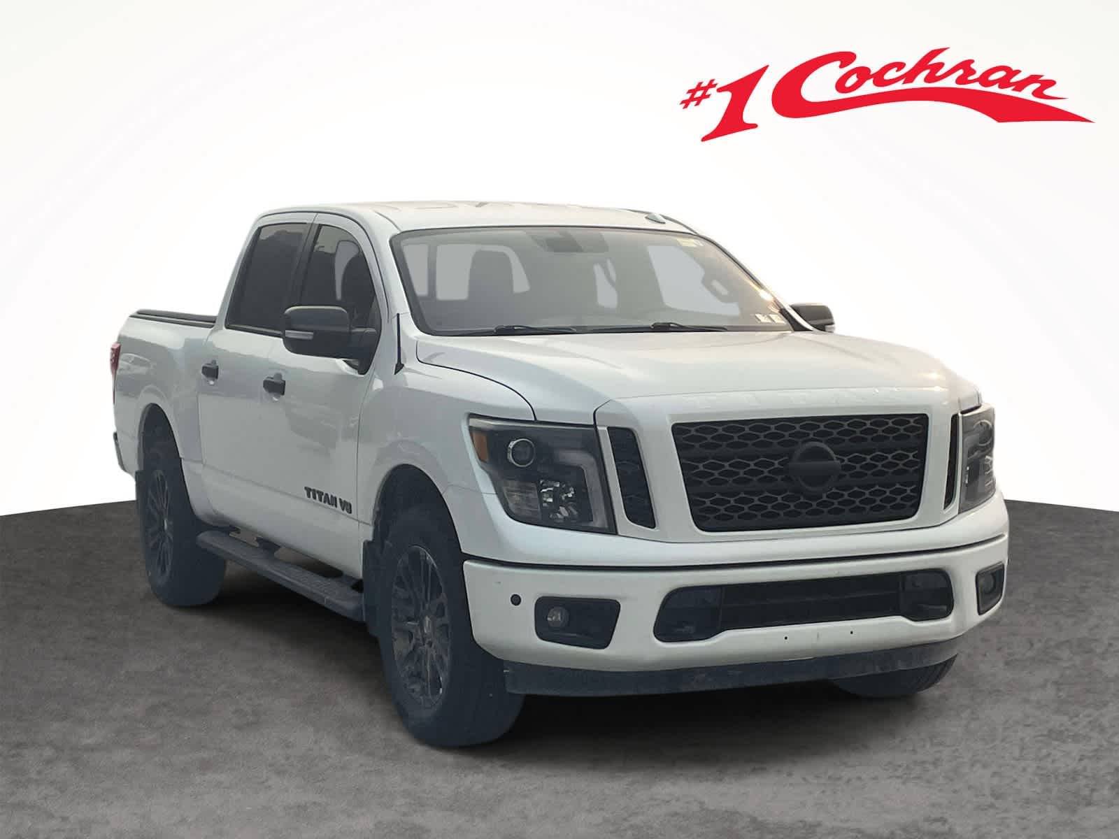 Pearl White 2019 Nissan Titan Pickup Truck Four-Wheel Drive 7-Speed Automatic