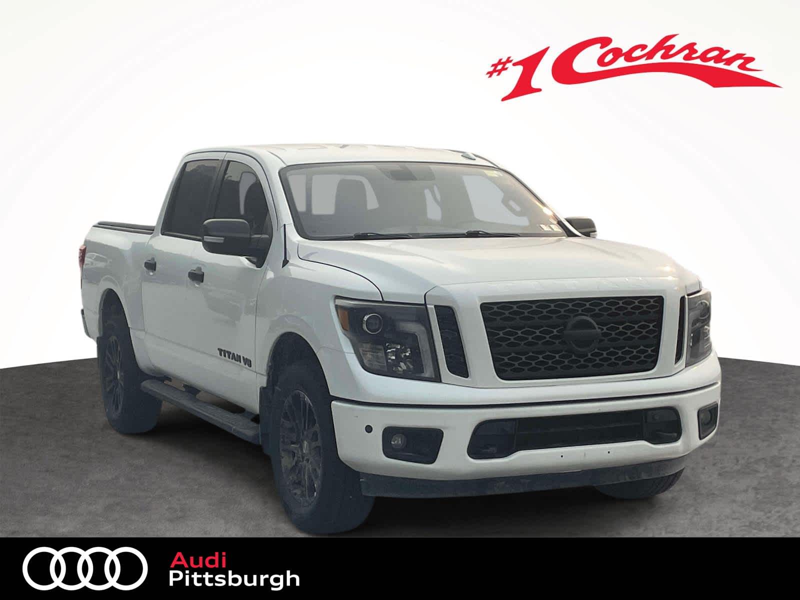 Pearl White 2019 Nissan Titan Pickup Truck Four-Wheel Drive 7-Speed Automatic