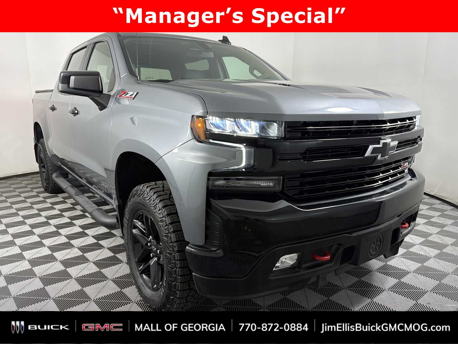 Gray (Satin Steel Metallic) 2021 Chevrolet Silverado 1500 LT Trail Boss Crew Cab 4WD Pickup Truck Four-Wheel Drive Automatic