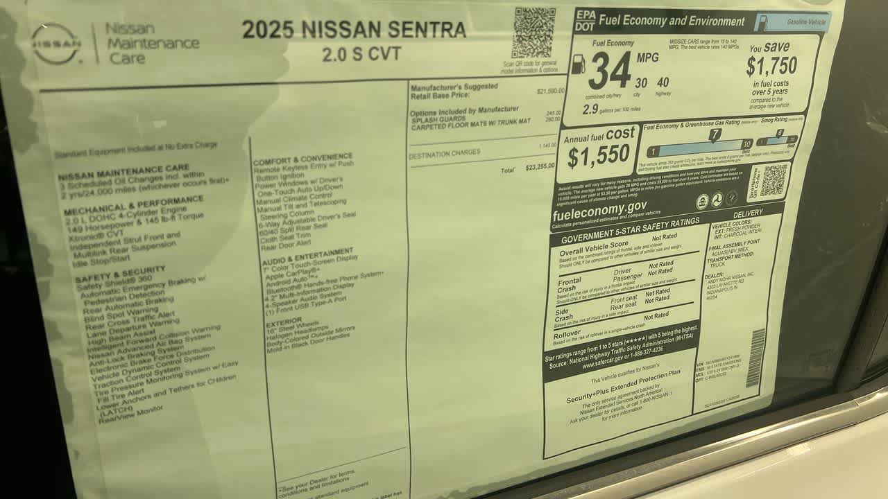 new 2025 Nissan Sentra car, priced at $22,103