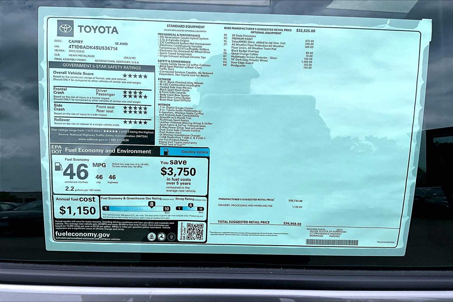 new 2025 Toyota Camry car, priced at $34,339