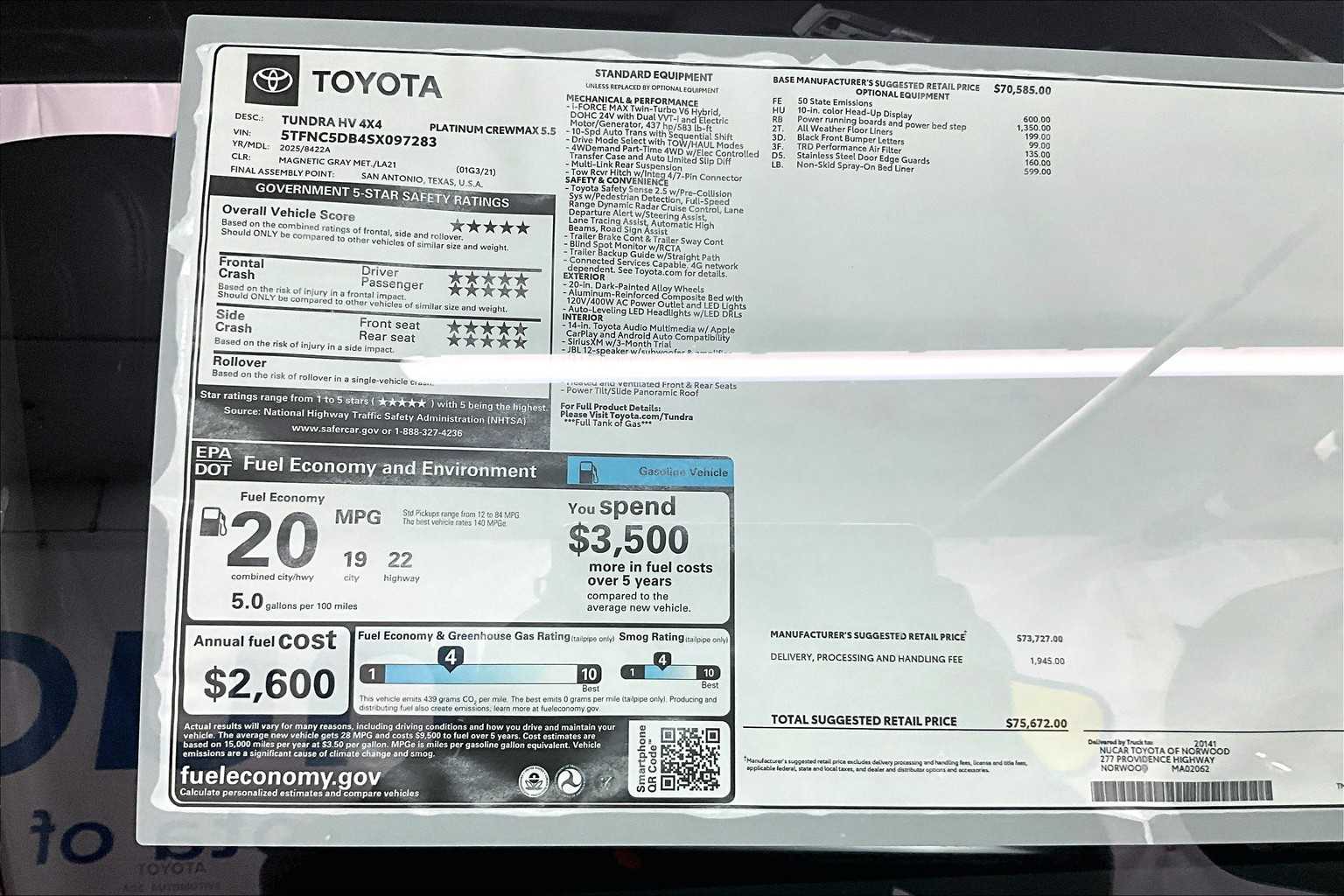 new 2025 Toyota Tundra car, priced at $70,986