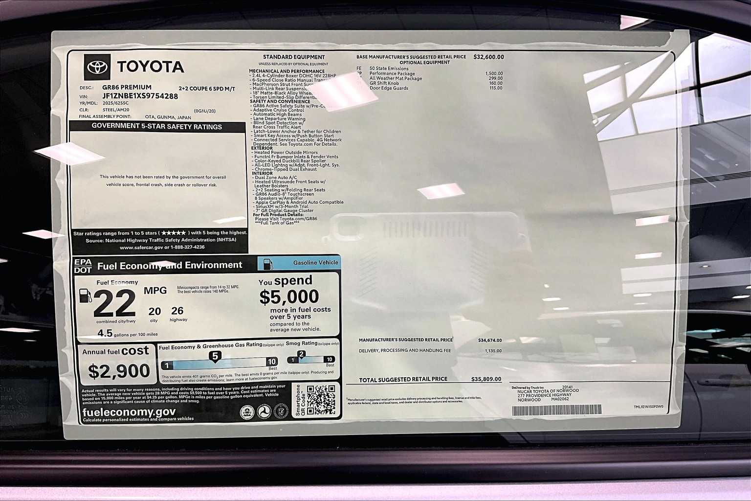 new 2025 Toyota GR86 car, priced at $34,387