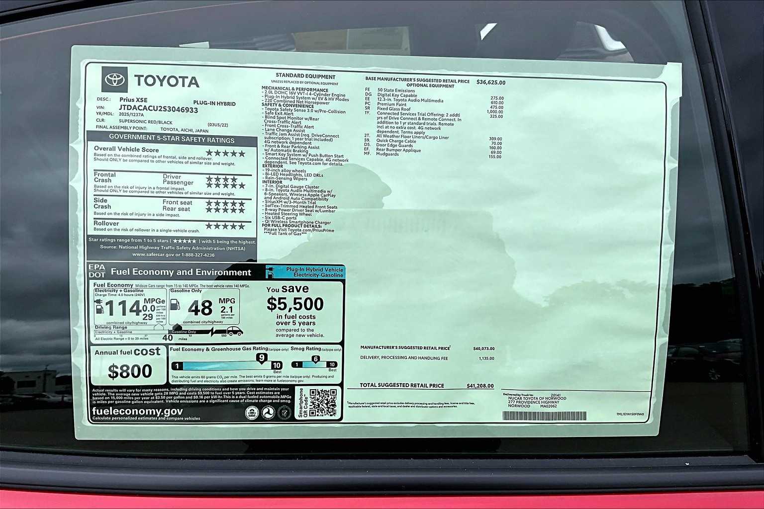 new 2025 Toyota Prius Plug-In Hybrid car, priced at $39,894