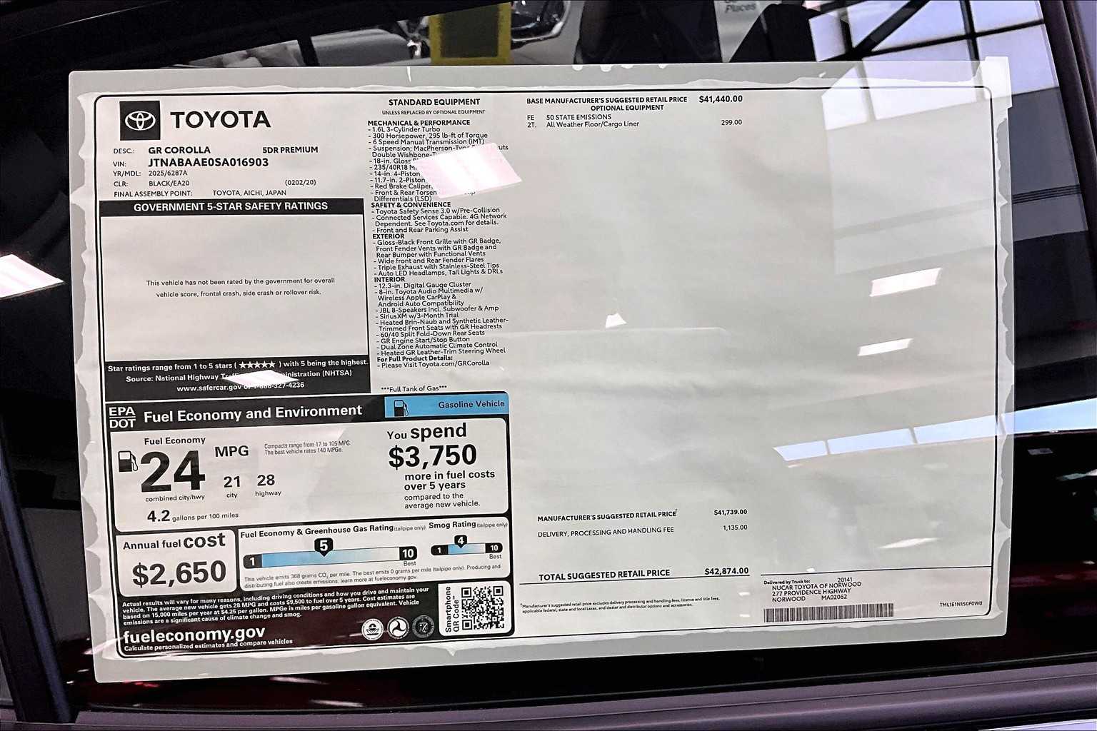 new 2025 Toyota GR Corolla car, priced at $40,733