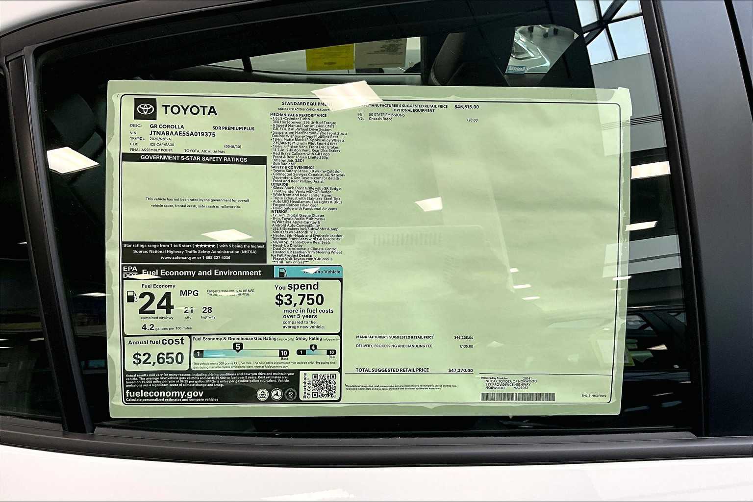 new 2025 Toyota GR Corolla car, priced at $45,029