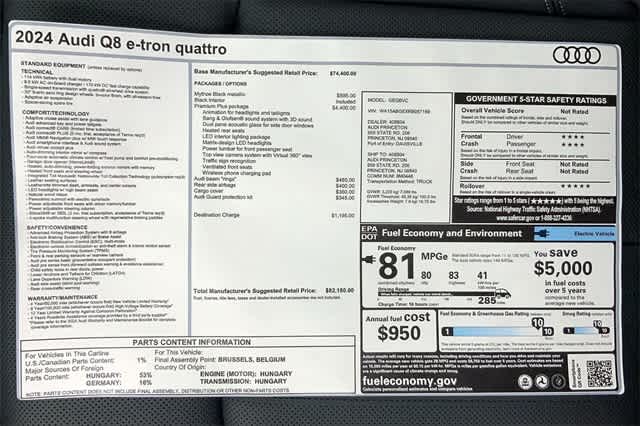 new 2024 Audi Q8 e-tron car, priced at $82,180