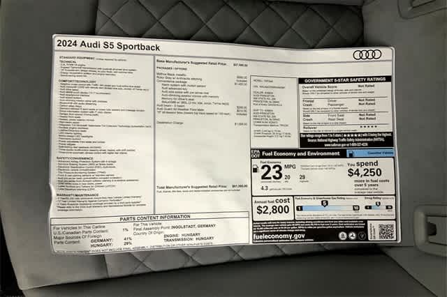 new 2024 Audi S5 Sportback car, priced at $61,095