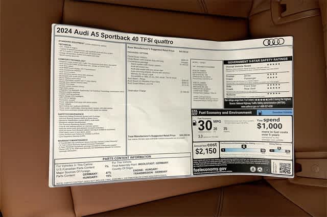 new 2024 Audi A5 Sportback car, priced at $49,200