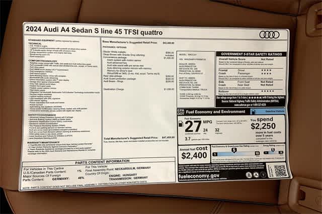 new 2024 Audi A4 car, priced at $47,455