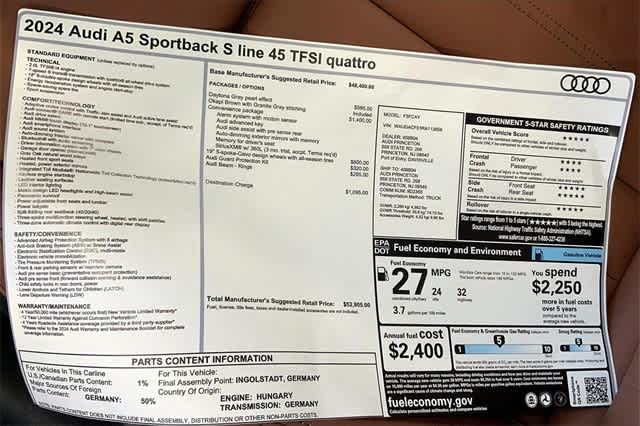 new 2024 Audi A5 Sportback car, priced at $52,905