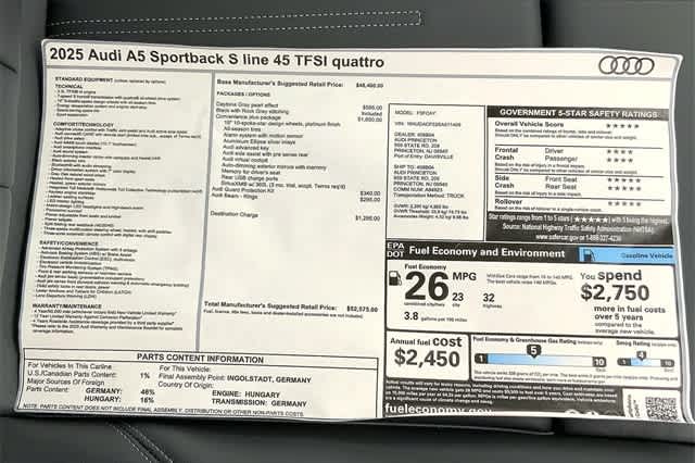 new 2025 Audi A5 Sportback car, priced at $52,575