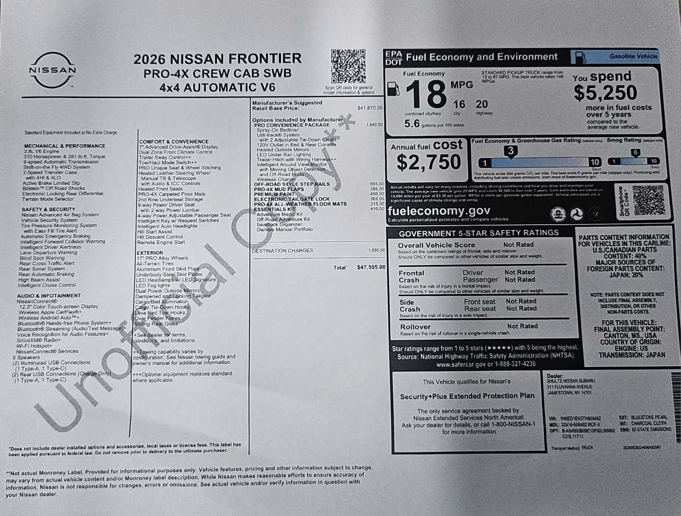 new 2026 Nissan Frontier car, priced at $46,999