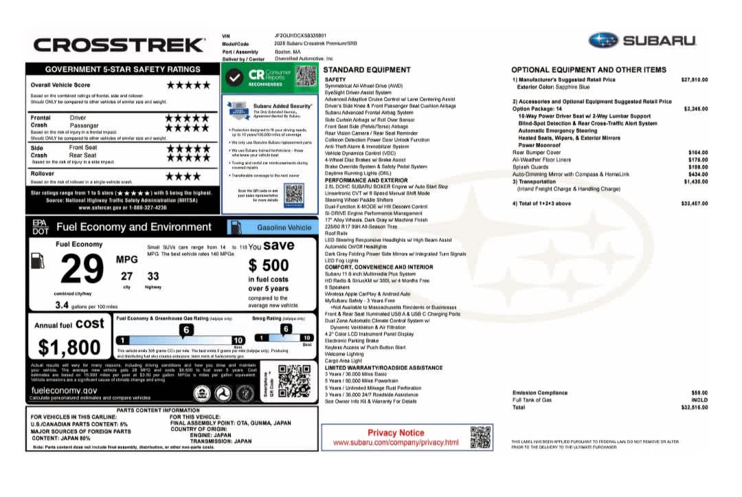 new 2025 Subaru Crosstrek car, priced at $31,999